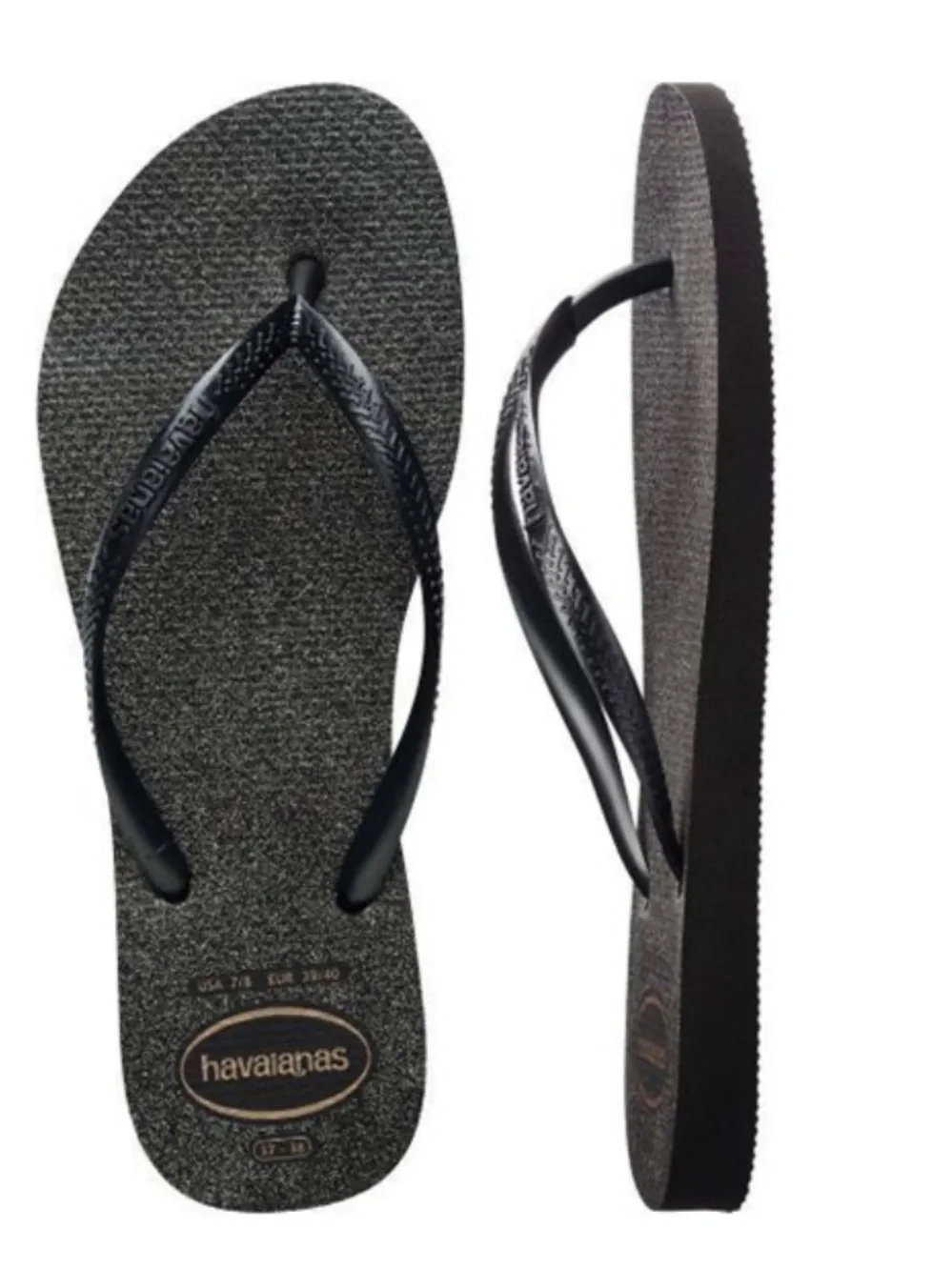 Havaianas Flip Flops - SLIM GLOSS BLACK/SILVER/BLACK